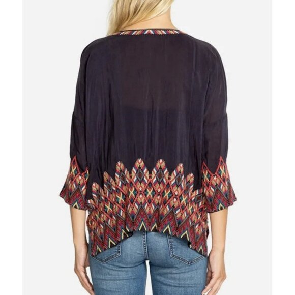 Johnny Was Moni Cupro Blouse Multi Color With Intricate Embroidery Boho Size Med - Picture 3 of 14